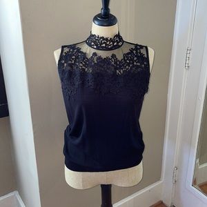 Black Lace Sheer Bodice Sleeveless Top
